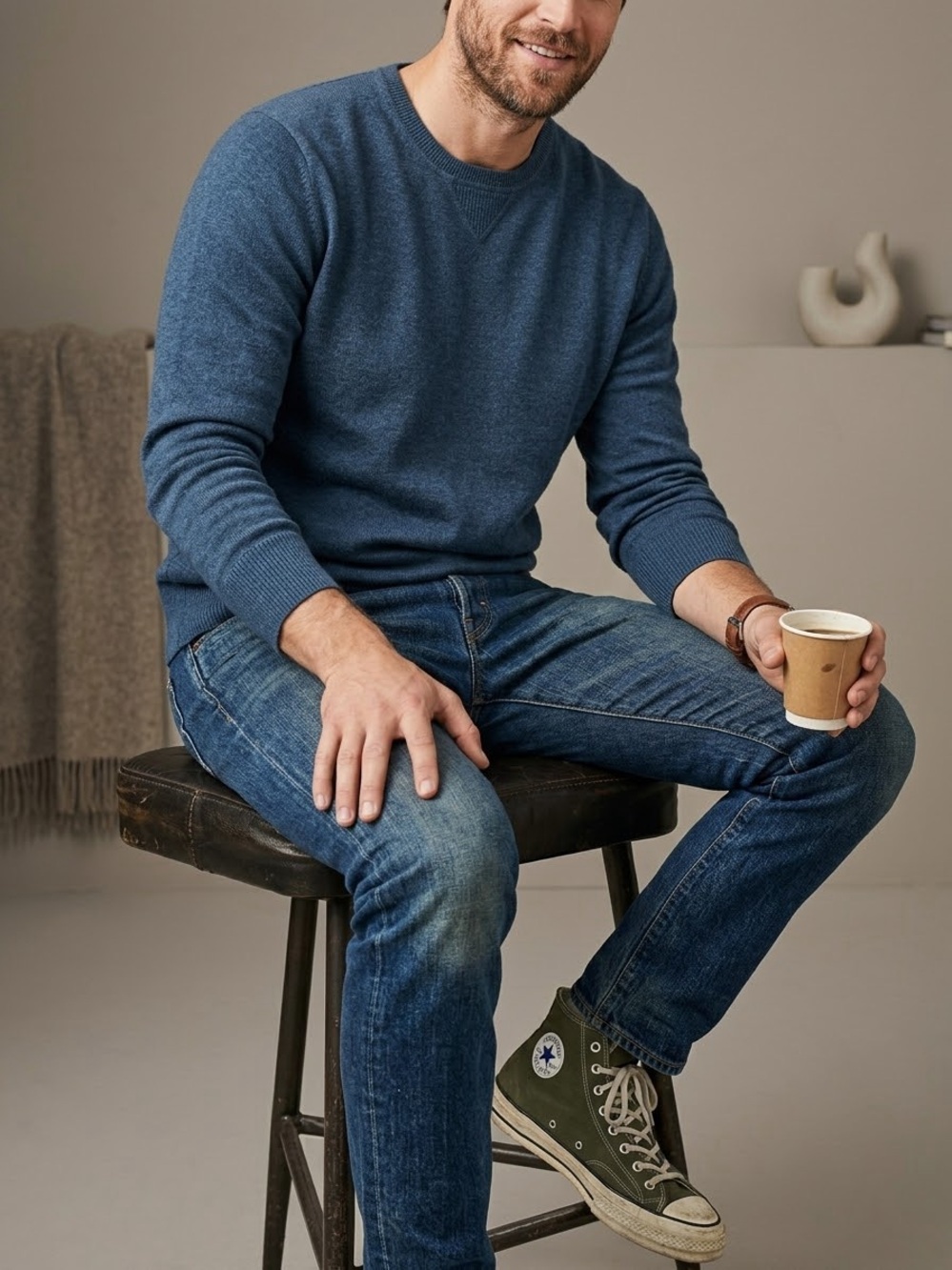 J. Crew Blue 100% Italian Cashmere Crewneck Sweater L academia
